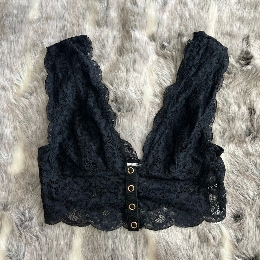 Intimately Free People Heartbreaker Black Lace Brami Bralette sz XS Tp